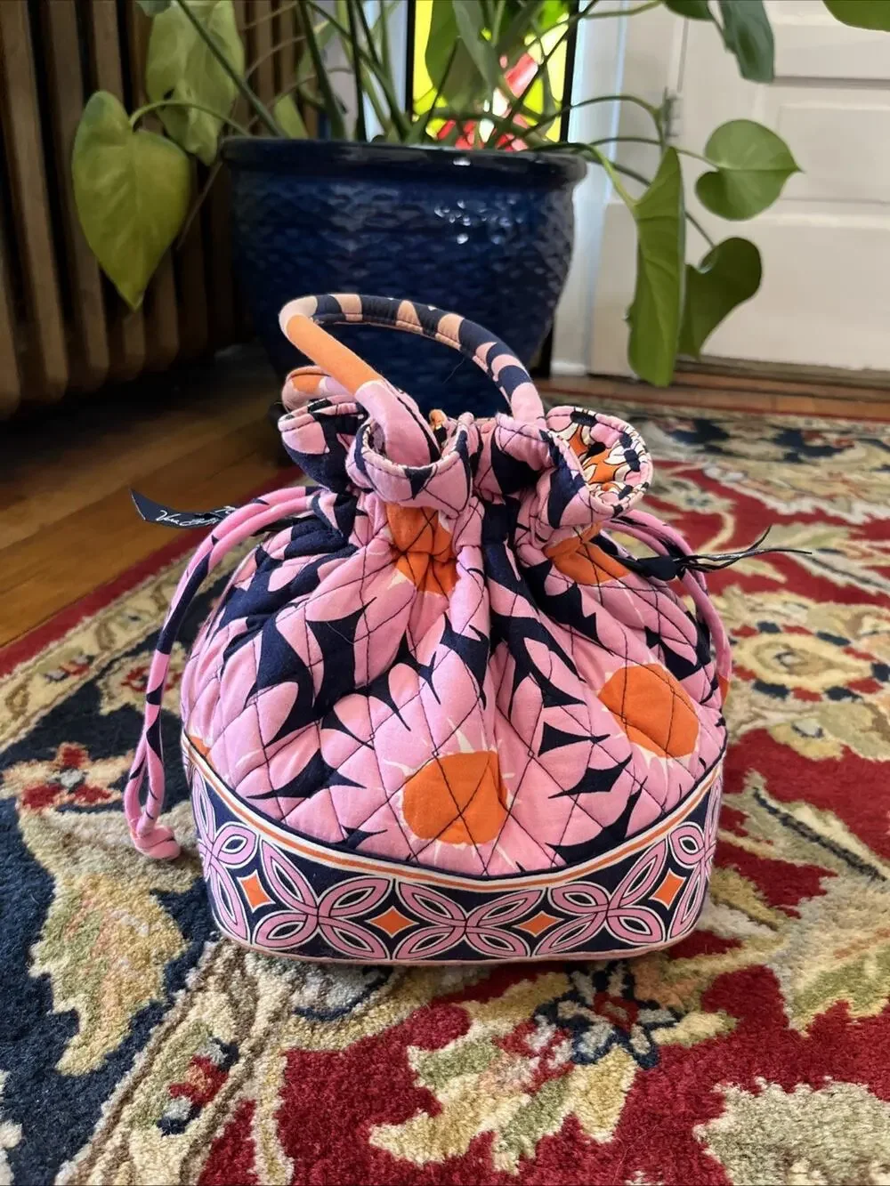 Vera Bradley Quilted Pink Floral Cinch Drawstring Handbag Bucket Bag Shoulder